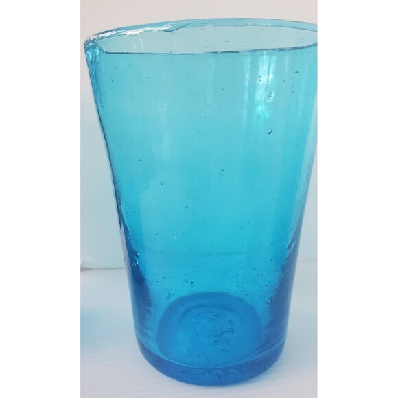 Vintage Mexican Hand Blown Aqua  Blue Drinking Bubble Glasses Set of 4 Highball - Picture 9 of 10